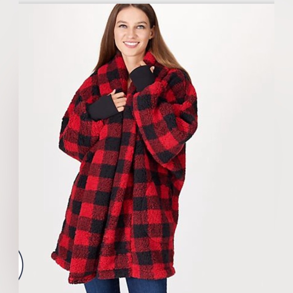 EUC BUMBLEBELLA BY JILL MARTIN Red and Black Plaid SHERPA Women's Jacket